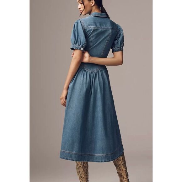Anthropologie Pilcro NWT denim puff sleeve aline dress size 6/xs - Picture 2 of 16